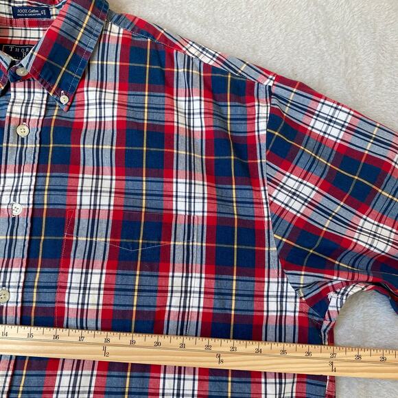 Thornton Bay Button Down Shirt Men XL Red Navy Plaid Americana Barn Long Sleeve - Picture 5 of 8